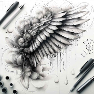 feather-wings-tattoo – tattoo design ideas free ai generated – surrealism-beyond-reality – for-upper-chest – Gallery: wings-inkby-ai