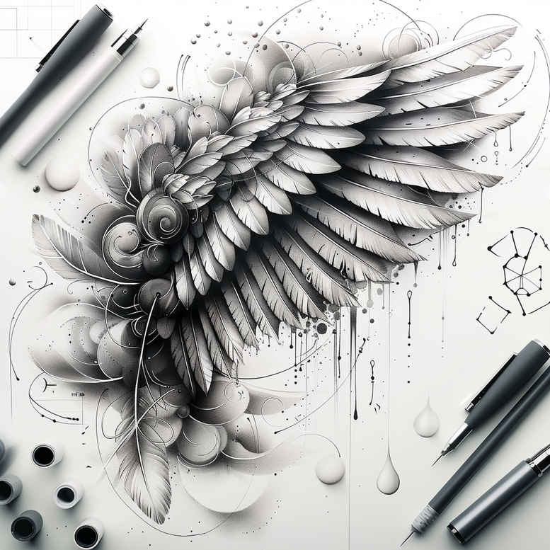 feather-wings-tattoo – tattoo design ideas free ai generated – surrealism-beyond-reality – for-upper-chest – Gallery: wings-inkby-ai