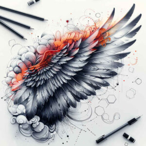 feather-wings-tattoo – tattoo design ideas free ai generated – surrealism-symbolic – for-sternum – Gallery: wings-inkby-ai