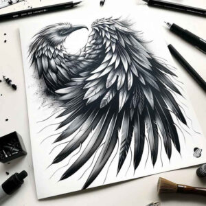 freedom-and-protection-wings-tattoo – tattoo design ideas free ai generated – realism-tactile-shading – for-upper-chest – Gallery: wings-inkby-ai