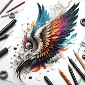 geometric-wings-tattoo – tattoo design ideas free ai generated – neotraditional-enhanced-shading – for-lower-arm – Gallery: wings-inkby-ai