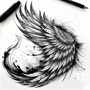 geometric-wings-tattoo – tattoo design ideas free ai generated – realism-gentle-shadow – for-collarbone – Gallery: wings-inkby-ai