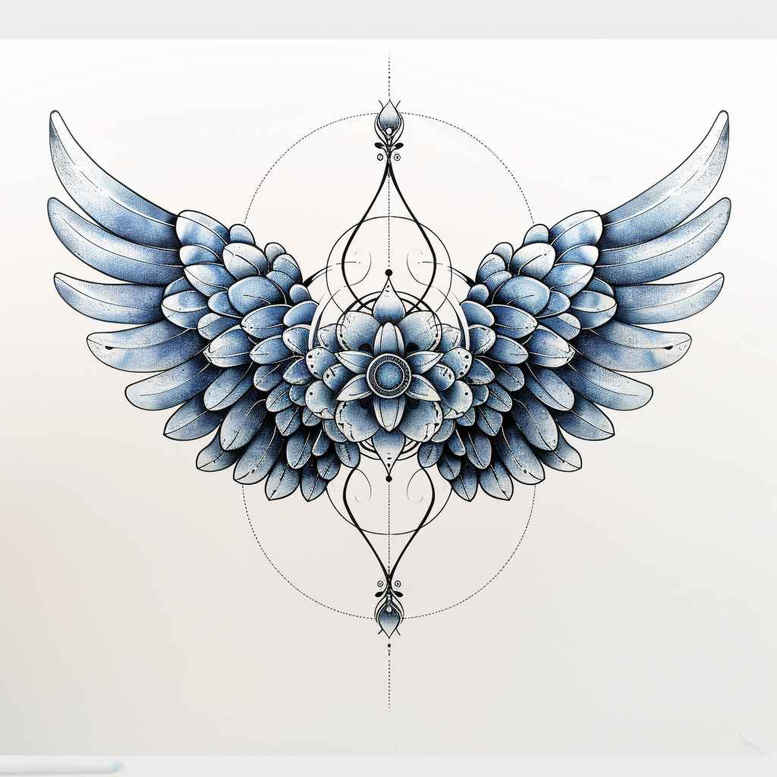 geometric-wings-tattoo – tattoo design ideas free ai generated – realism-illustrative-style – for-shoulder-blade – Gallery: wings-inkby-ai