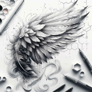 geometric-wings-tattoo – tattoo design ideas free ai generated – realism-light-and-shadow-play – for-nape – Gallery: wings-inkby-ai