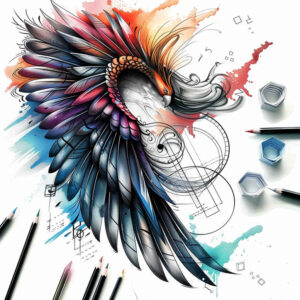 geometric-wings-tattoo – tattoo design ideas free ai generated – surrealism-morphic – for-ankle – Gallery: wings-inkby-ai