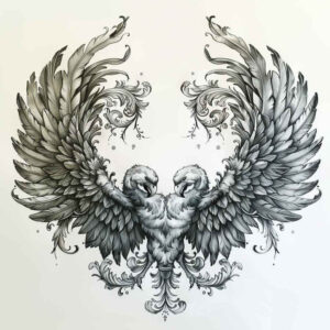 harmony-motif-wings-tattoo – tattoo design ideas free ai generated – neotraditional-dynamic-color – for-lower-back – Gallery: wings-inkby-ai