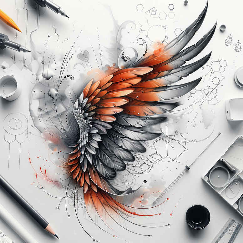 harmony-motif-wings-tattoo – tattoo design ideas free ai generated – neotraditional-gradient-fills – for-side-torso – Gallery: wings-inkby-ai