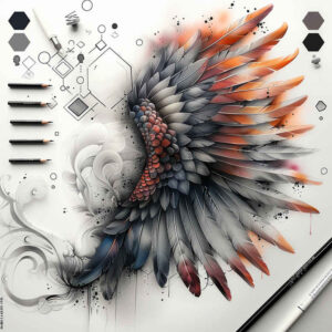 harmony-motif-wings-tattoo – tattoo design ideas free ai generated – surrealism-hallucinatory – for-upper-shoulder – Gallery: wings-inkby-ai