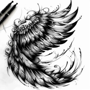 inspiration-motif-wings-tattoo – tattoo design ideas free ai generated – surrealism-subconscious-themes – for-back-of-neck – Gallery: wings-inkby-ai