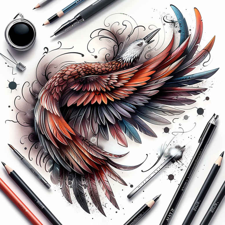 life-motif-wings-tattoo – tattoo design ideas free ai generated – surrealism-ghostly-shapes – for-inner-arm – Gallery: wings-inkby-ai