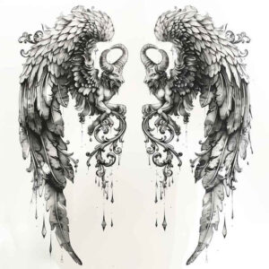 life-motif-wings-tattoo – tattoo design ideas free ai generated – surrealism-imperfect-symmetry – for-stomach – Gallery: wings-inkby-ai