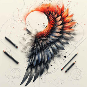 light-and-shadow-wings-tattoo – tattoo design ideas free ai generated – neotraditional-artistic-contrast – for-scapula – Gallery: wings-inkby-ai