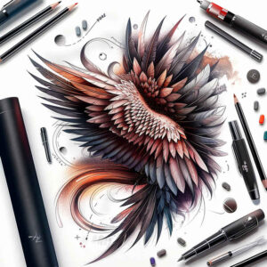 light-and-shadow-wings-tattoo – tattoo design ideas free ai generated – surrealism-hallucinatory – for-ankle – Gallery: wings-inkby-ai