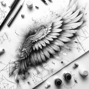 light-motif-wings-tattoo – tattoo design ideas free ai generated – realism-life-like – for-upper-thigh – Gallery: wings-inkby-ai