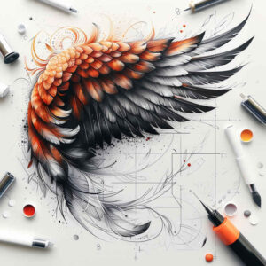 light-motif-wings-tattoo – tattoo design ideas free ai generated – surrealism-chromatic-aberration – for-lower-leg – Gallery: wings-inkby-ai