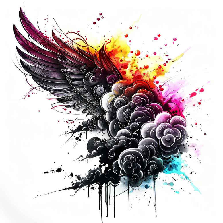 line-wings-tattoo – tattoo design ideas free ai generated – neotraditional-rich-shading – for-abdomen – Gallery: wings-inkby-ai