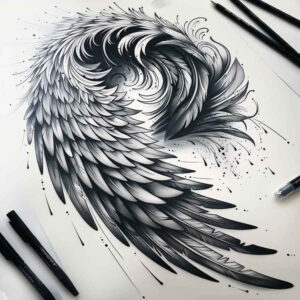 line-wings-tattoo – tattoo design ideas free ai generated – neotraditional-subtle-tone – for-side-torso – Gallery: wings-inkby-ai