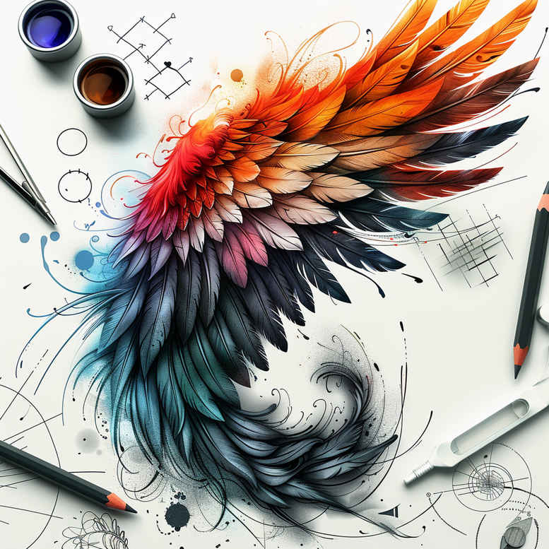 line-wings-tattoo – tattoo design ideas free ai generated – realism-sharp-focus – for-thigh – Gallery: wings-inkby-ai