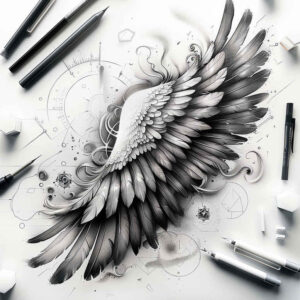 love-motif-wings-tattoo – tattoo design ideas free ai generated – realism-skin-texture – for-lower-leg – Gallery: wings-inkby-ai