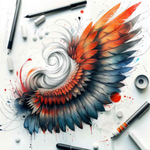 mystery-motif-wings-tattoo – tattoo design ideas free ai generated – neotraditional-layered-fill – for-hip – Gallery: wings-inkby-ai
