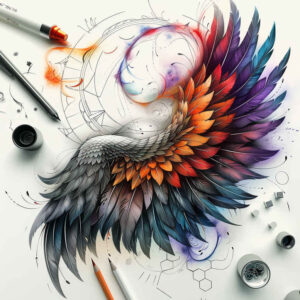 mystical-wings-tattoo – tattoo design ideas free ai generated – surrealism-distorted-perspective – for-upper-shoulder – Gallery: wings-inkby-ai