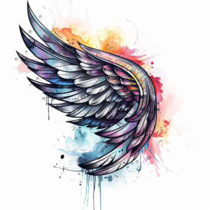 ornamental-detail-wings-tattoo – tattoo design ideas free ai generated – neotraditional-dynamic-color – for-thigh – Gallery: wings-inkby-ai