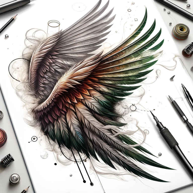 ornamental-detail-wings-tattoo – tattoo design ideas free ai generated – neotraditional-modern-classic – for-side – Gallery: wings-inkby-ai