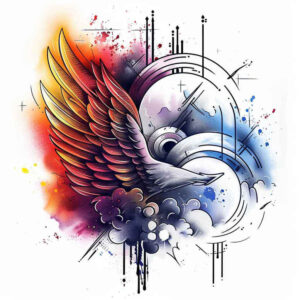 ornamental-detail-wings-tattoo – tattoo design ideas free ai generated – neotraditional-rich-shading – for-thigh – Gallery: wings-inkby-ai