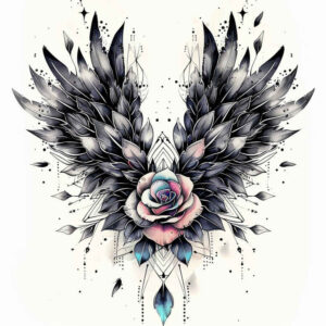 ornamental-detail-wings-tattoo – tattoo design ideas free ai generated – surrealism-illusionary – for-lower-thigh – Gallery: wings-inkby-ai