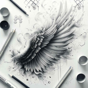ornamental-wings-tattoo – tattoo design ideas free ai generated – neotraditional-crisp-lines – for-shoulder-blade – Gallery: wings-inkby-ai
