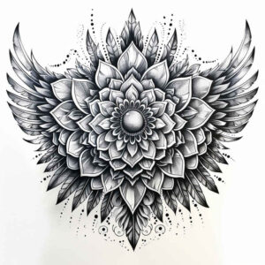 ornamental-wings-tattoo – tattoo design ideas free ai generated – surrealism-psychic-energy – for-back-of-neck – Gallery: wings-inkby-ai