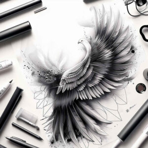 peace-motif-wings-tattoo – tattoo design ideas free ai generated – realism-clean-background – for-knee – Gallery: wings-inkby-ai