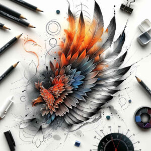 plant-ornament-wings-tattoo – tattoo design ideas free ai generated – neotraditional-sharp-edges – for-hand – Gallery: wings-inkby-ai
