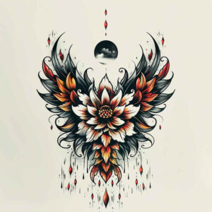 protection-motif-wings-tattoo – tattoo design ideas free ai generated – surrealism-phantasmagoric – for-calf – Gallery: wings-inkby-ai