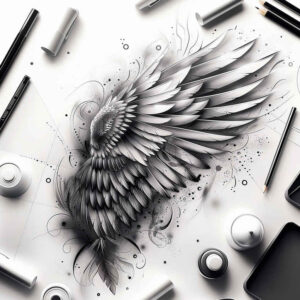 protection-symbol-wings-tattoo – tattoo design ideas free ai generated – realism-natural-look – for-lower-thigh – Gallery: wings-inkby-ai