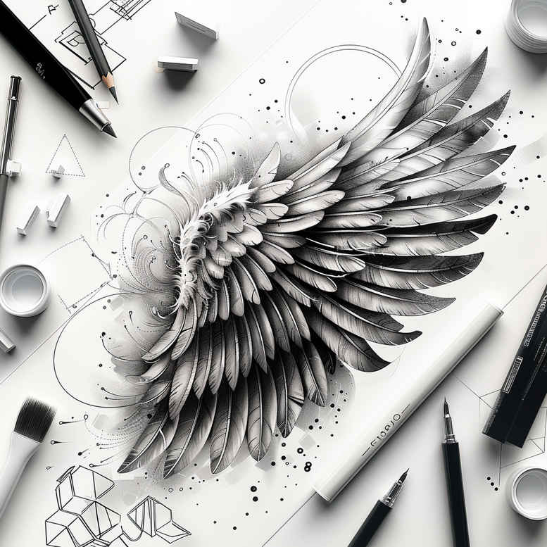 protection-symbol-wings-tattoo – tattoo design ideas free ai generated – realism-realistic-structure – for-elbow – Gallery: wings-inkby-ai
