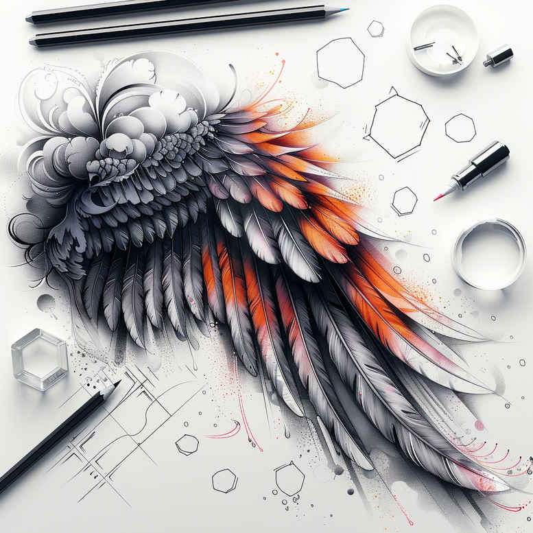 shadow-and-light-wings-tattoo – tattoo design ideas free ai generated – surrealism-bizarre – for-knee – Gallery: wings-inkby-ai