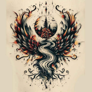 shadow-and-light-wings-tattoo – tattoo design ideas free ai generated – surrealism-dreamlike – for-abdomen – Gallery: wings-inkby-ai