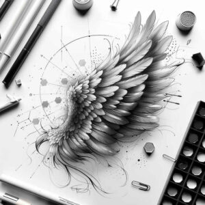 strength-symbol-wings-tattoo-for-men – tattoo design ideas free ai generated – realism-hyper-realistic – for-upper-thigh – Gallery: wings-inkby-ai
