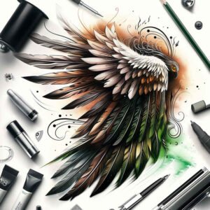 symbolic-wings-tattoo – tattoo design ideas free ai generated – neotraditional-color-richness – for-behind-ear – Gallery: wings-inkby-ai