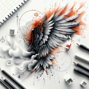 symbolic-wings-tattoo – tattoo design ideas free ai generated – realism-dynamic-shadows – for-behind-ear – Gallery: wings-inkby-ai