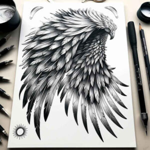 symbolic-wings-tattoo – tattoo design ideas free ai generated – surrealism-dreamscape – for-behind-ear – Gallery: wings-inkby-ai