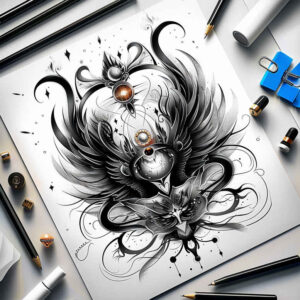 symbolic-wings-tattoo – tattoo design ideas free ai generated – surrealism-phantom – for-stomach – Gallery: wings-inkby-ai