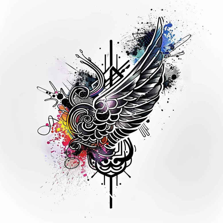 wings tattoo design ideas Realism deep shadows airborne motion symbolising resilience