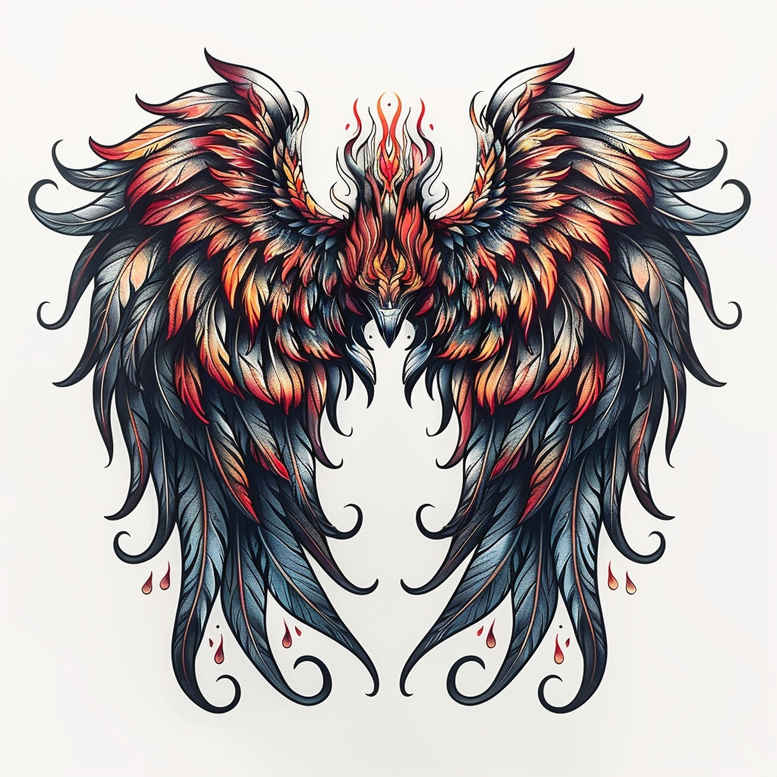 wings tattoo design ideas Surrealism fluid forms celestial arc for abdomen