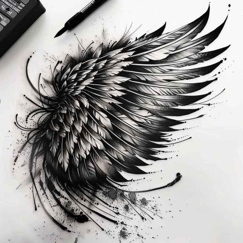 wings tattoo design ideas Realism clean background divine plume for lower arm