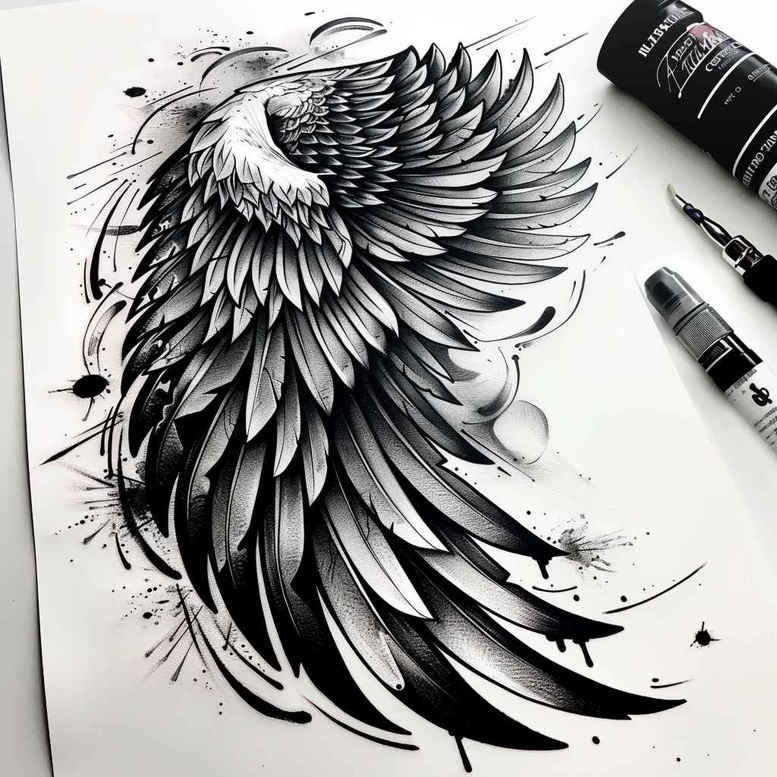 wings tattoo design ideas black-and-white feather fan for biceps
