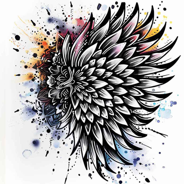 wings tattoo design ideas Realism transparent layer feathered flow meaning resilience
