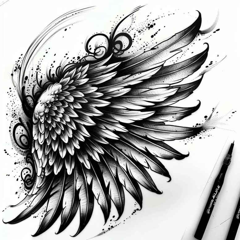 wings tattoo design ideas Surrealism imaginative feathered flow meaning strength
