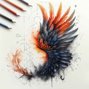 wings tattoo design ideas bright color feathered flow symbolising courage